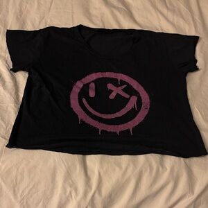 Black Crop Top with Pink Smiley Face